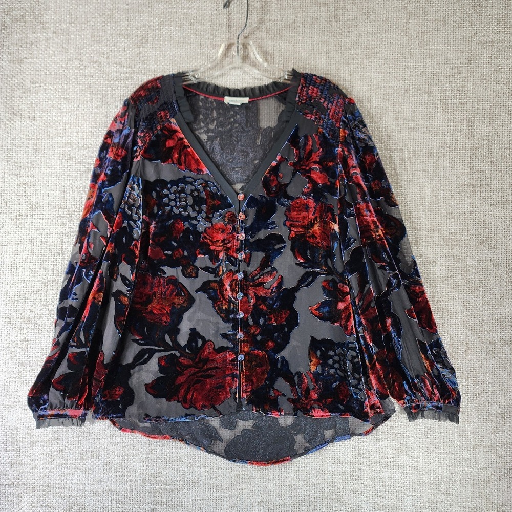 Sundance Primula Velvet Burnout Floral Blouse Womens M Silk Blend Boho EUC